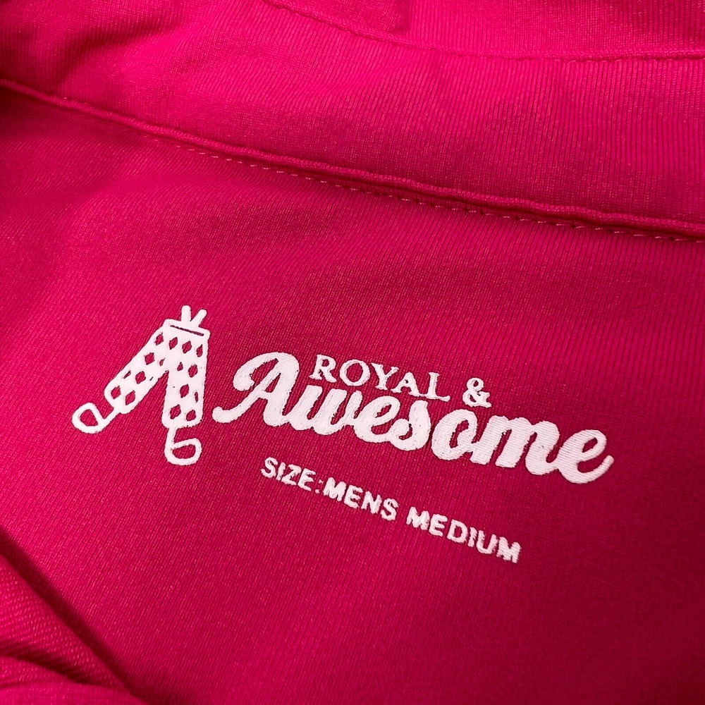 Royal & Awesome Men's Golf Polo Shirt Bright‎ Pink Size Medium Polyester - Picture 4 of 7